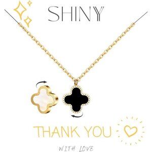 2 Side 4 Leaf Clover Necklace 18K Gold Plated Stainless Steel Lucky Pendant